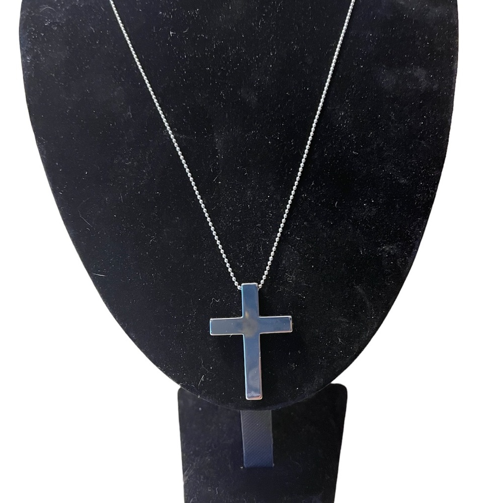Men’s Stainless Steel Cross and Beaded Chain